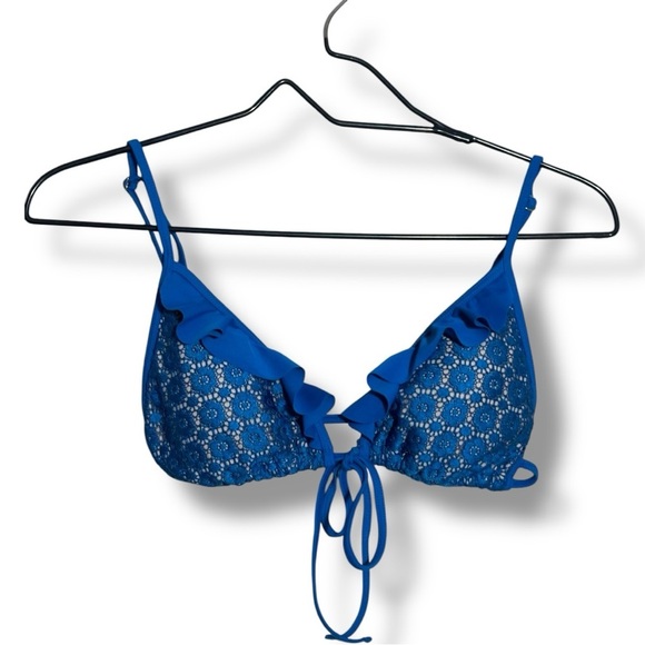 No Boundaries Blue Crochet Ruffle Strappy Adjustable Bikini Top - Picture 11 of 16